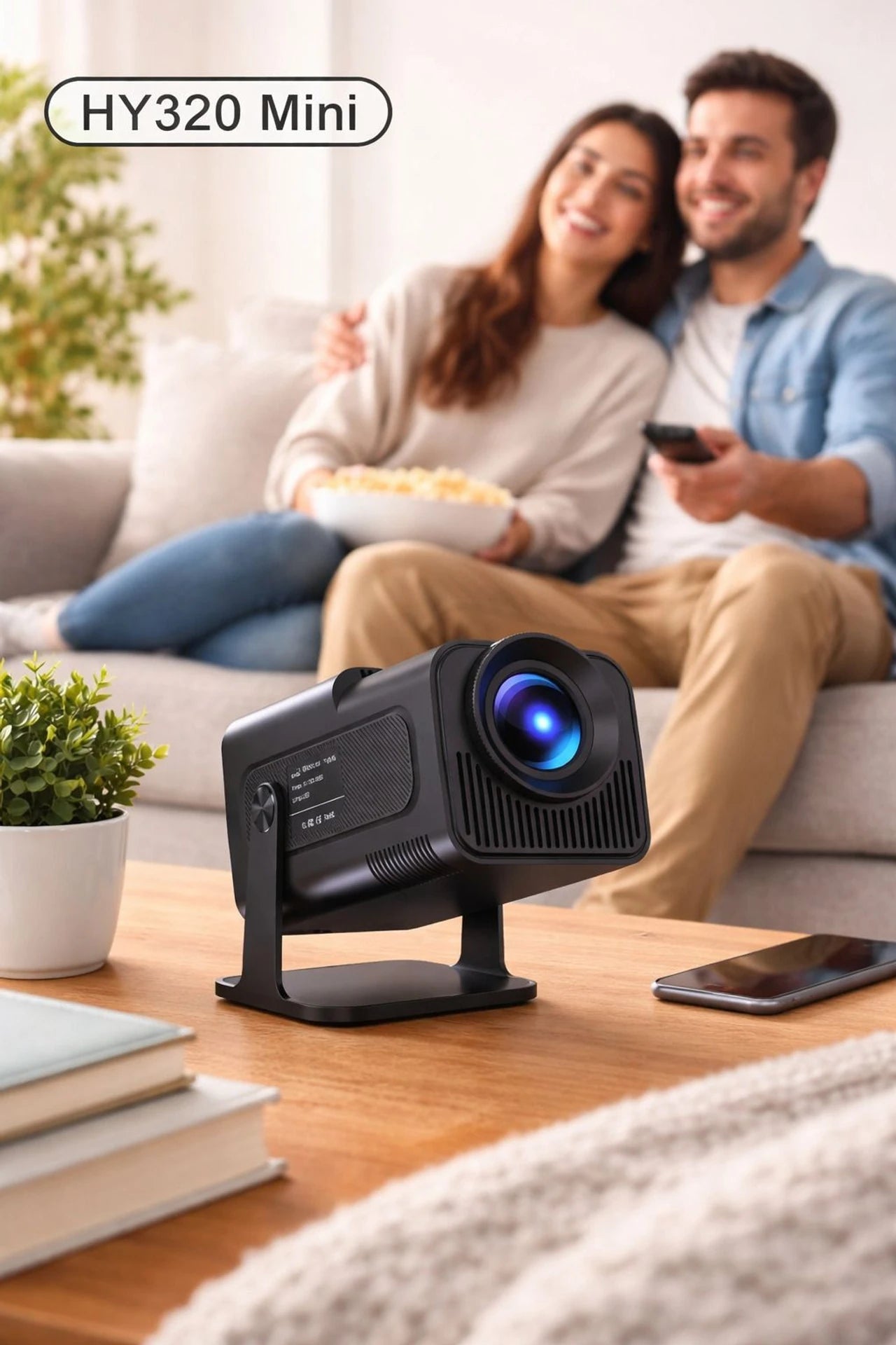 Nexscan HY320 Mini 4K Support,Native HD Android/Wifi/Bluetooth Autokeystone Freestyle (5000 lm / 1 Speaker / Wireless / Remote Controller) Portable Projector (Black)