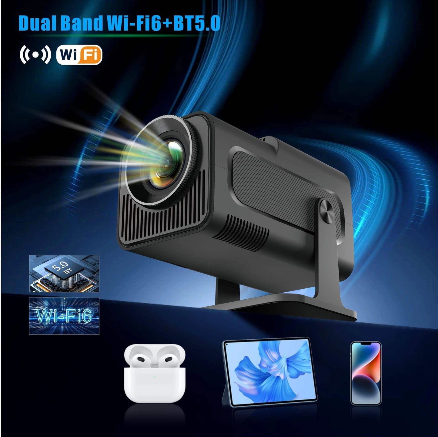Nexscan HY320 Mini 4K Support,Native HD Android/Wifi/Bluetooth Autokeystone Freestyle (5000 lm / 1 Speaker / Wireless / Remote Controller) Portable Projector (Black)