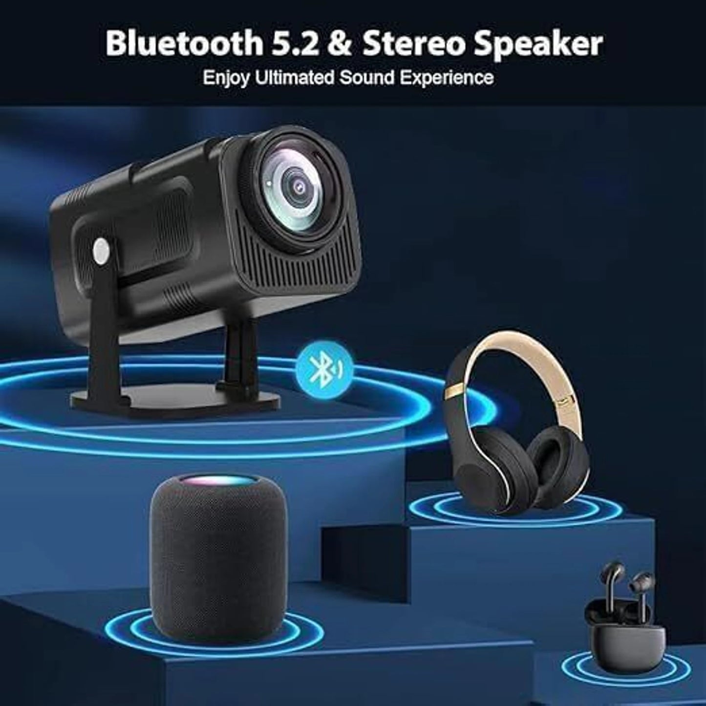 Nexscan Mini HY320 4K,Native HD Android 11 Wifi BT Miracat Autokeystone Freestyle (5000 lm / 1 Speaker / Wireless / Remote Controller) Portable Projector (Black)